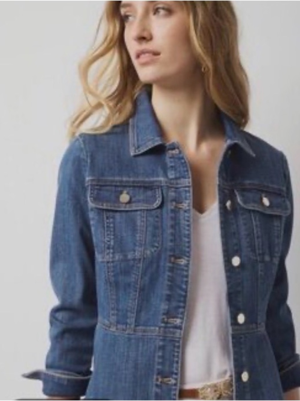 White House Black Market Distressed Blue Denim Jacket